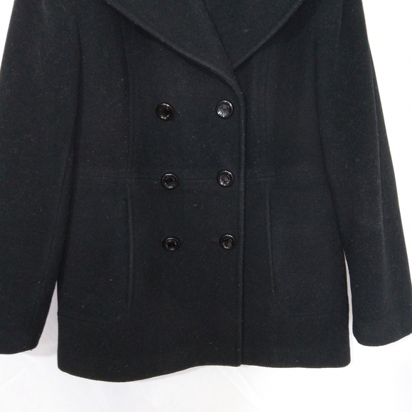 Calvin Klein Double Breasted Peacoat Womens Size 6 Black Wool Blend Long Sleeve - Picture 4 of 13